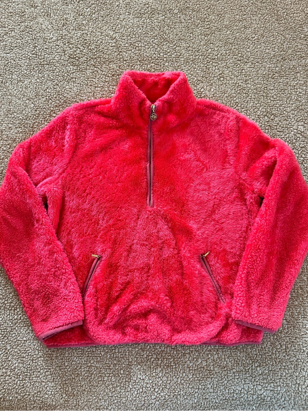 Lilly Pulitzer Hot Pink Sherpa Quarter Zip Pullover | Women’s Medium